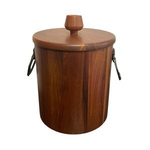 Midcentury Vintage Vermillion Walnut Wood Ice Bucket